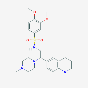 molecular formula C25H36N4O4S B2978782 3,4-二甲氧基-N-(2-(1-甲基-1,2,3,4-四氢喹啉-6-基)-2-(4-甲基哌嗪-1-基)乙基)苯磺酰胺 CAS No. 946346-89-0