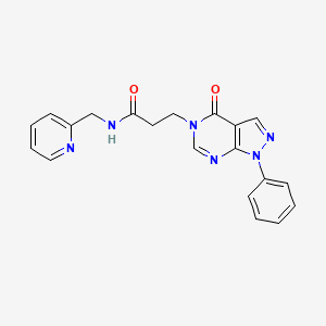 molecular formula C20H18N6O2 B2978791 3-(4-oxo-1-phenyl-1H-pyrazolo[3,4-d]pyrimidin-5(4H)-yl)-N-(pyridin-2-ylmethyl)propanamide CAS No. 946282-90-2