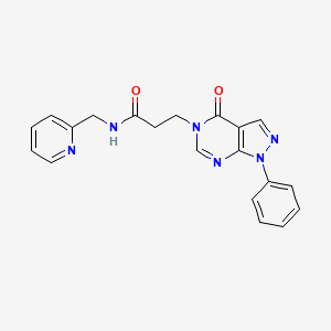 molecular formula C20H18N6O2 B2978791 3-(4-氧代-1-苯基-1H-吡唑并[3,4-d]嘧啶-5(4H)-基)-N-(吡啶-2-基甲基)丙酰胺 CAS No. 946282-90-2