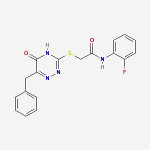 molecular formula C18H15FN4O2S B2978801 2-((6-benzyl-5-oxo-4,5-dihydro-1,2,4-triazin-3-yl)thio)-N-(2-fluorophenyl)acetamide CAS No. 898611-84-2