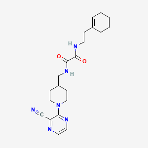 molecular formula C21H28N6O2 B2978808 N1-((1-(3-cyanopyrazin-2-yl)piperidin-4-yl)methyl)-N2-(2-(cyclohex-1-en-1-yl)ethyl)oxalamide CAS No. 2034573-50-5
