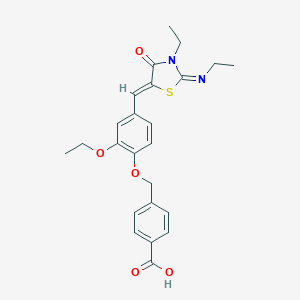 molecular formula C24H26N2O5S B297883 4-[(2-ethoxy-4-{(Z)-[(2Z)-3-ethyl-2-(ethylimino)-4-oxo-1,3-thiazolidin-5-ylidene]methyl}phenoxy)methyl]benzoic acid 