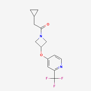 molecular formula C14H15F3N2O2 B2978848 2-Cyclopropyl-1-[3-[2-(trifluoromethyl)pyridin-4-yl]oxyazetidin-1-yl]ethanone CAS No. 2380088-68-4