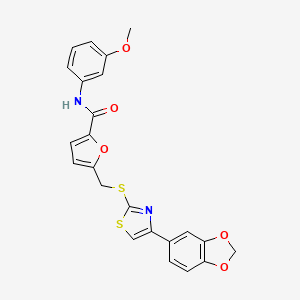 molecular formula C23H18N2O5S2 B2978861 5-(((4-(benzo[d][1,3]dioxol-5-yl)thiazol-2-yl)thio)methyl)-N-(3-methoxyphenyl)furan-2-carboxamide CAS No. 1105230-41-8