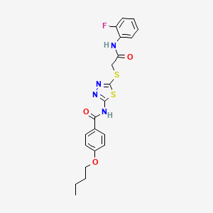 molecular formula C21H21FN4O3S2 B2978867 4-butoxy-N-[5-[2-(2-fluoroanilino)-2-oxoethyl]sulfanyl-1,3,4-thiadiazol-2-yl]benzamide CAS No. 392298-65-6