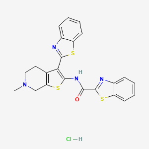 molecular formula C23H19ClN4OS3 B2978868 N-(3-(benzo[d]thiazol-2-yl)-6-methyl-4,5,6,7-tetrahydrothieno[2,3-c]pyridin-2-yl)benzo[d]thiazole-2-carboxamide hydrochloride CAS No. 1331110-97-4