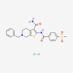 molecular formula C23H24ClN3O4S2 B2978873 6-Benzyl-2-(4-(methylsulfonyl)benzamido)-4,5,6,7-tetrahydrothieno[2,3-c]pyridine-3-carboxamide hydrochloride CAS No. 1329409-34-8