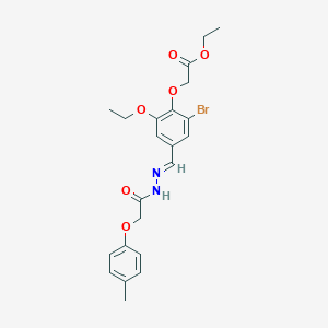 molecular formula C22H25BrN2O6 B297889 ethyl {2-bromo-6-ethoxy-4-[(E)-{2-[(4-methylphenoxy)acetyl]hydrazinylidene}methyl]phenoxy}acetate 