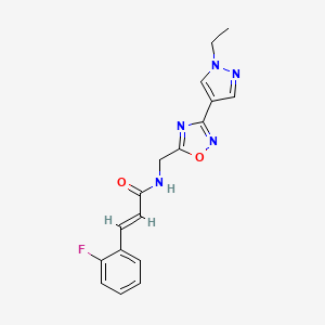 molecular formula C17H16FN5O2 B2978893 (E)-N-((3-(1-ethyl-1H-pyrazol-4-yl)-1,2,4-oxadiazol-5-yl)methyl)-3-(2-fluorophenyl)acrylamide CAS No. 2035021-92-0