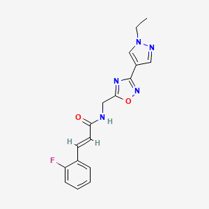 molecular formula C17H16FN5O2 B2978893 (E)-N-((3-(1-乙基-1H-吡唑-4-基)-1,2,4-噁二唑-5-基)甲基)-3-(2-氟苯基)丙烯酰胺 CAS No. 2035021-92-0