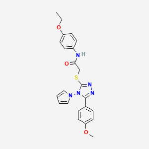 molecular formula C23H23N5O3S B2978896 N-(4-ethoxyphenyl)-2-{[5-(4-methoxyphenyl)-4-(1H-pyrrol-1-yl)-4H-1,2,4-triazol-3-yl]sulfanyl}acetamide CAS No. 896300-29-1