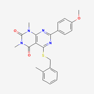 molecular formula C23H22N4O3S B2978910 7-(4-methoxyphenyl)-1,3-dimethyl-5-((2-methylbenzyl)thio)pyrimido[4,5-d]pyrimidine-2,4(1H,3H)-dione CAS No. 852169-03-0