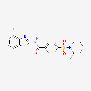 molecular formula C20H20FN3O3S2 B2978918 N-(4-氟苯并[d]噻唑-2-基)-4-((2-甲基哌啶-1-基)磺酰基)苯甲酰胺 CAS No. 905673-98-5