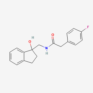 molecular formula C18H18FNO2 B2978932 2-(4-fluorophenyl)-N-((1-hydroxy-2,3-dihydro-1H-inden-1-yl)methyl)acetamide CAS No. 1396875-00-5