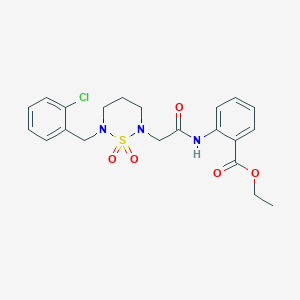 molecular formula C21H24ClN3O5S B2978943 Ethyl 2-({[6-(2-chlorobenzyl)-1,1-dioxido-1,2,6-thiadiazinan-2-yl]acetyl}amino)benzoate CAS No. 899942-73-5