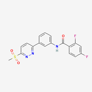 molecular formula C18H13F2N3O3S B2978955 2,4-二氟-N-(3-(6-(甲磺酰基)吡啶嗪-3-基)苯基)苯甲酰胺 CAS No. 897614-33-4