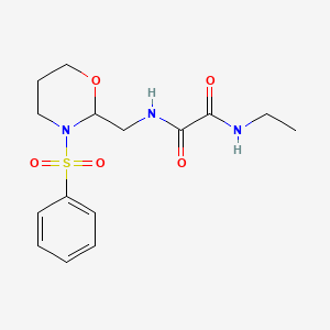 molecular formula C15H21N3O5S B2978962 N'-[[3-(benzenesulfonyl)-1,3-oxazinan-2-yl]methyl]-N-ethyloxamide CAS No. 872881-32-8