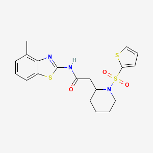 molecular formula C19H21N3O3S3 B2978966 N-(4-甲基苯并[d]噻唑-2-基)-2-(1-(噻吩-2-基磺酰基)哌啶-2-基)乙酰胺 CAS No. 1105222-39-6