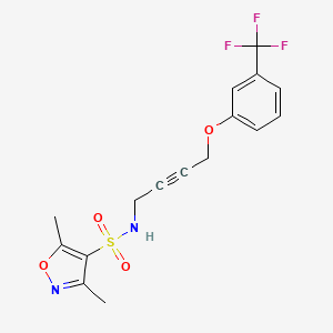 molecular formula C16H15F3N2O4S B2978988 3,5-二甲基-N-(4-(3-(三氟甲基)苯氧基)丁-2-炔-1-基)异恶唑-4-磺酰胺 CAS No. 1421449-06-0