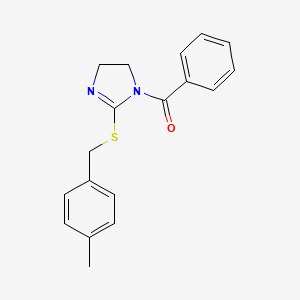 molecular formula C18H18N2OS B2979021 [2-[(4-甲基苯基)甲硫基]-4,5-二氢咪唑-1-基]-苯甲酰胺 CAS No. 851804-82-5