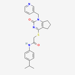 molecular formula C24H26N4O2S B2979025 N-(4-isopropylphenyl)-2-((2-oxo-1-(pyridin-3-ylmethyl)-2,5,6,7-tetrahydro-1H-cyclopenta[d]pyrimidin-4-yl)thio)acetamide CAS No. 946271-01-8