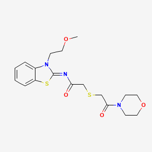 molecular formula C18H23N3O4S2 B2979029 (Z)-N-(3-(2-methoxyethyl)benzo[d]thiazol-2(3H)-ylidene)-2-((2-morpholino-2-oxoethyl)thio)acetamide CAS No. 905701-32-8