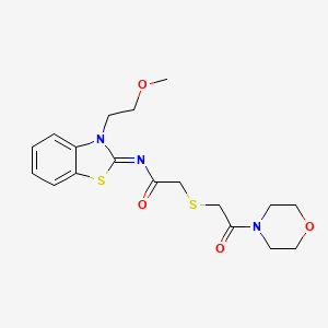 molecular formula C18H23N3O4S2 B2979029 (Z)-N-(3-(2-甲氧基乙基)苯并[d]噻唑-2(3H)-亚甲基)-2-((2-吗啉-2-氧代乙基)硫代)乙酰胺 CAS No. 905701-32-8