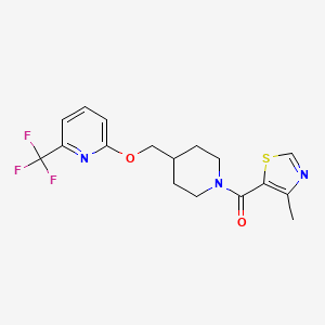 molecular formula C17H18F3N3O2S B2979032 2-{[1-(4-Methyl-1,3-thiazole-5-carbonyl)piperidin-4-yl]methoxy}-6-(trifluoromethyl)pyridine CAS No. 2199973-89-0