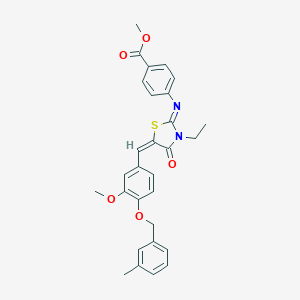 molecular formula C29H28N2O5S B297904 Methyl 4-[(3-ethyl-5-{3-methoxy-4-[(3-methylbenzyl)oxy]benzylidene}-4-oxo-1,3-thiazolidin-2-ylidene)amino]benzoate 