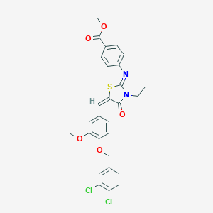 molecular formula C28H24Cl2N2O5S B297907 Methyl 4-[(5-{4-[(3,4-dichlorobenzyl)oxy]-3-methoxybenzylidene}-3-ethyl-4-oxo-1,3-thiazolidin-2-ylidene)amino]benzoate 