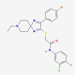 molecular formula C23H23BrClFN4OS B2979074 2-((3-(4-溴苯基)-8-乙基-1,4,8-三氮螺[4.5]癸-1,3-二烯-2-基)硫代)-N-(3-氯-4-氟苯基)乙酰胺 CAS No. 1184979-56-3