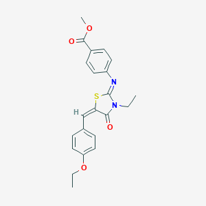 molecular formula C22H22N2O4S B297908 Methyl 4-{[5-(4-ethoxybenzylidene)-3-ethyl-4-oxo-1,3-thiazolidin-2-ylidene]amino}benzoate 