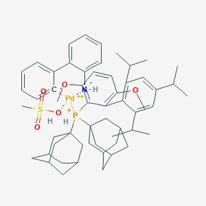molecular formula C56H74NO5PPdS B2979083 Bis(1-adamantyl)-[3,6-dimethoxy-2-[2,4,6-tri(propan-2-yl)phenyl]phenyl]phosphanium;methanesulfonic acid;palladium(2+);(2-phenylphenyl)azanide CAS No. 1445972-29-1