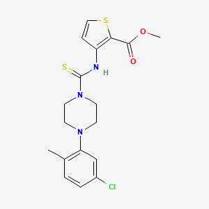 molecular formula C18H20ClN3O2S2 B2979084 Methyl 3-(((4-(5-chloro-2-methylphenyl)piperazinyl)thioxomethyl)amino)thiophene-2-carboxylate CAS No. 1022580-19-3