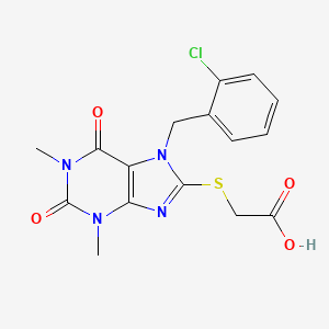 molecular formula C16H15ClN4O4S B2979086 {[7-(2-chlorobenzyl)-1,3-dimethyl-2,6-dioxo-2,3,6,7-tetrahydro-1H-purin-8-yl]thio}acetic acid CAS No. 314044-43-4