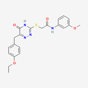 molecular formula C21H22N4O4S B2979101 2-((6-(4-乙氧基苄基)-5-氧代-4,5-二氢-1,2,4-三嗪-3-基)硫代)-N-(3-甲氧基苯基)乙酰胺 CAS No. 898605-82-8