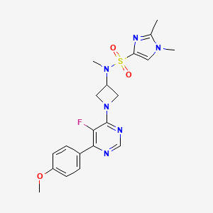 molecular formula C20H23FN6O3S B2979113 N-[1-[5-Fluoro-6-(4-methoxyphenyl)pyrimidin-4-yl]azetidin-3-yl]-N,1,2-trimethylimidazole-4-sulfonamide CAS No. 2380181-95-1