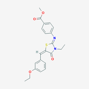 molecular formula C22H22N2O4S B297912 Methyl 4-{[5-(3-ethoxybenzylidene)-3-ethyl-4-oxo-1,3-thiazolidin-2-ylidene]amino}benzoate 