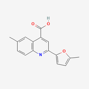 molecular formula C16H13NO3 B2979129 6-Methyl-2-(5-methyl-2-furyl)quinoline-4-carboxylic acid CAS No. 438213-21-9