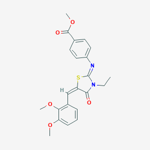 molecular formula C22H22N2O5S B297913 Methyl 4-{[5-(2,3-dimethoxybenzylidene)-3-ethyl-4-oxo-1,3-thiazolidin-2-ylidene]amino}benzoate 