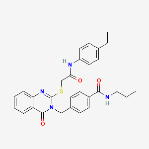 molecular formula C29H30N4O3S B2979134 4-((2-((2-((4-ethylphenyl)amino)-2-oxoethyl)thio)-4-oxoquinazolin-3(4H)-yl)methyl)-N-propylbenzamide CAS No. 1115549-05-7