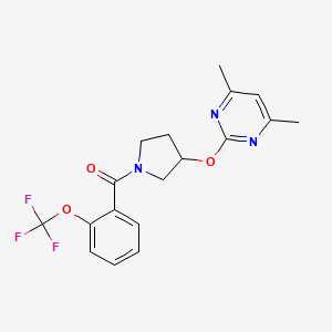 molecular formula C18H18F3N3O3 B2979141 (3-((4,6-Dimethylpyrimidin-2-yl)oxy)pyrrolidin-1-yl)(2-(trifluoromethoxy)phenyl)methanone CAS No. 2034475-81-3
