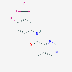 molecular formula C14H11F4N3O B2979144 N-[4-Fluoro-3-(trifluoromethyl)phenyl]-5,6-dimethylpyrimidine-4-carboxamide CAS No. 2380167-11-1