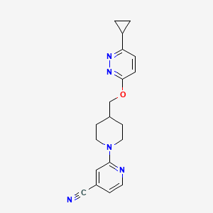 molecular formula C19H21N5O B2979145 2-[4-[(6-Cyclopropylpyridazin-3-yl)oxymethyl]piperidin-1-yl]pyridine-4-carbonitrile CAS No. 2380033-18-9