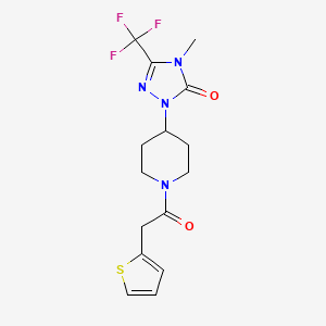 molecular formula C15H17F3N4O2S B2979149 4-methyl-1-(1-(2-(thiophen-2-yl)acetyl)piperidin-4-yl)-3-(trifluoromethyl)-1H-1,2,4-triazol-5(4H)-one CAS No. 2034328-82-8