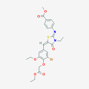 molecular formula C26H27BrN2O7S B297915 methyl 4-({(2E,5E)-5-[3-bromo-5-ethoxy-4-(2-ethoxy-2-oxoethoxy)benzylidene]-3-ethyl-4-oxo-1,3-thiazolidin-2-ylidene}amino)benzoate 