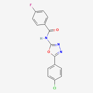 molecular formula C15H9ClFN3O2 B2979159 N-[5-(4-氯苯基)-1,3,4-恶二唑-2-基]-4-氟苯甲酰胺 CAS No. 883839-40-5