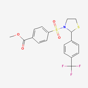 molecular formula C18H16F3NO4S2 B2979168 4-((2-(4-(三氟甲基)苯基)噻唑烷-3-基)磺酰基)苯甲酸甲酯 CAS No. 2034471-49-1