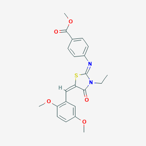 molecular formula C22H22N2O5S B297918 Methyl 4-{[5-(2,5-dimethoxybenzylidene)-3-ethyl-4-oxo-1,3-thiazolidin-2-ylidene]amino}benzoate 