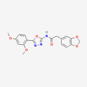 molecular formula C19H17N3O6 B2979181 2-(2H-1,3-benzodioxol-5-yl)-N-[5-(2,4-dimethoxyphenyl)-1,3,4-oxadiazol-2-yl]acetamide CAS No. 922066-76-0